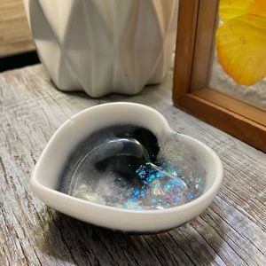 Iridescent Black and White Heart Shaped Tray
